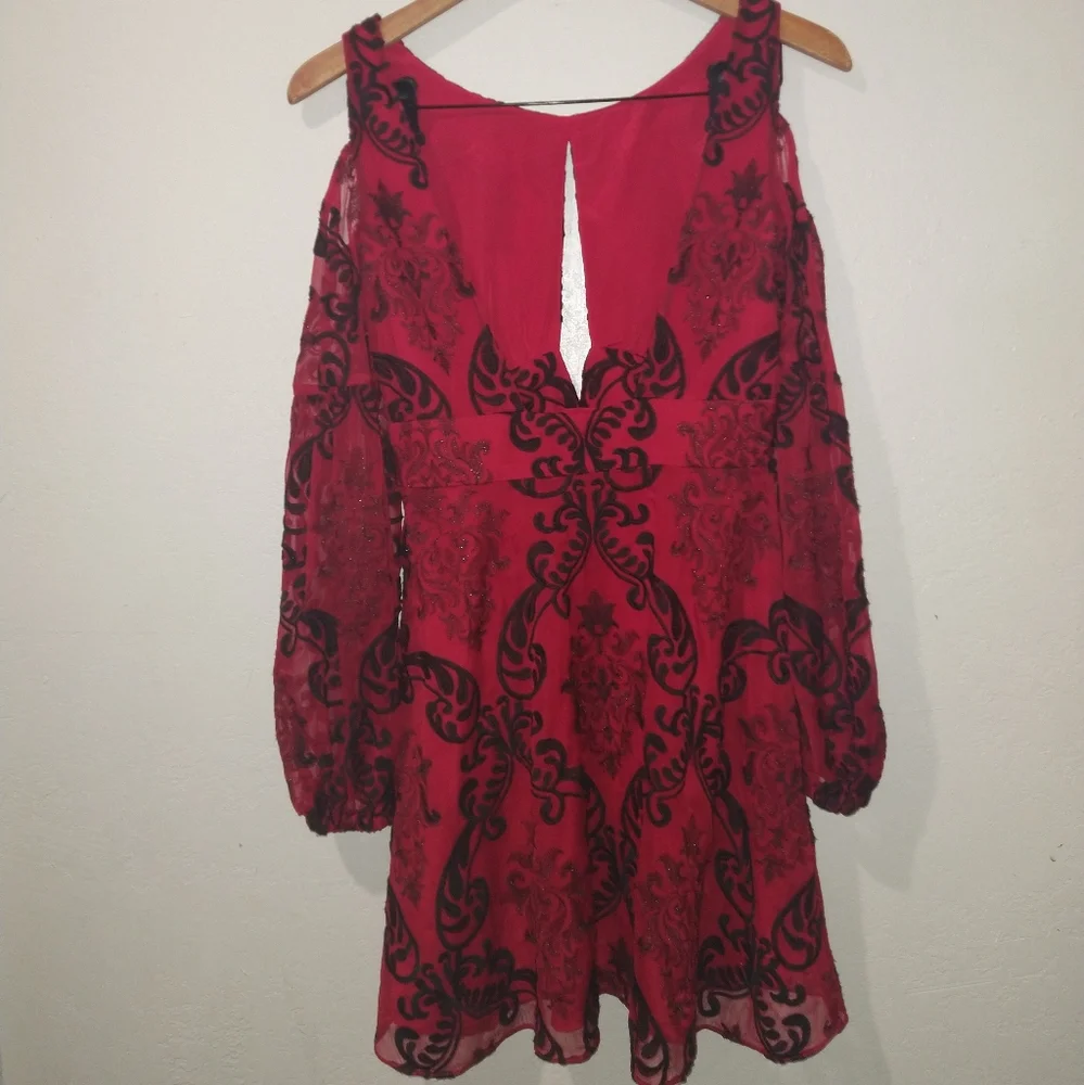 FREE PEOPLE Want to Want Me Red/Black Embroidery Mini Dress - Picture 9 of 11